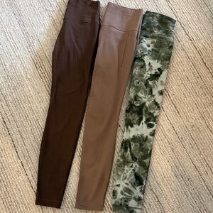 Stylish Leggings Set - lulu Brown, athleta Tan, and lulu Green